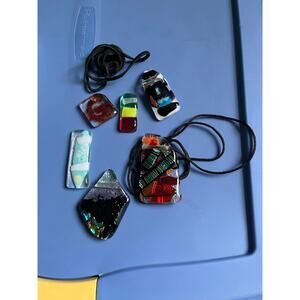 Lot of 7 Handmade Fused Glass Pendants